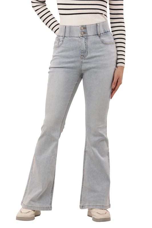 Light Wash High Waist Korean Denim Bell Bottom Jeans
