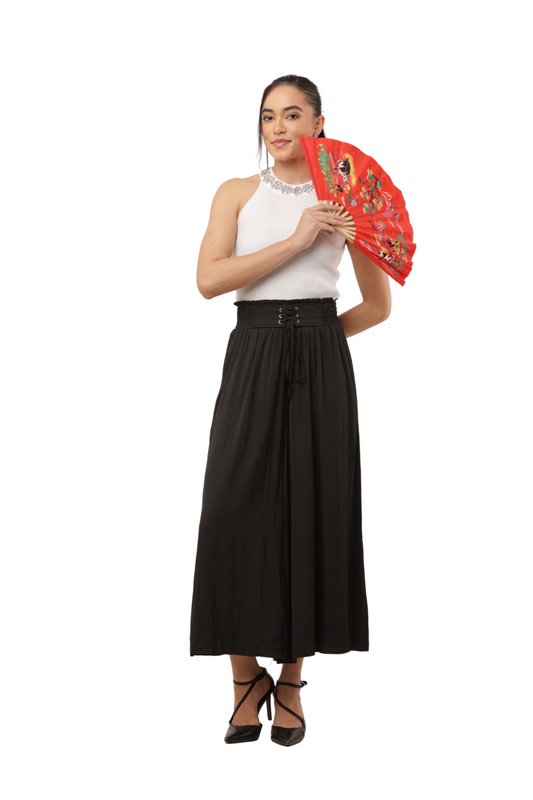 High Waist Flared Palazzo Pants with Corset Tie Detail