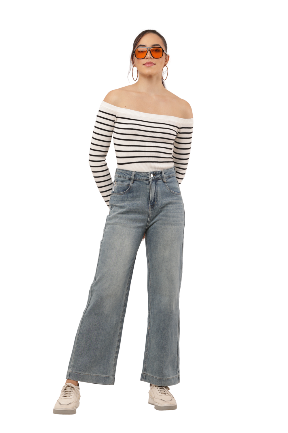 High-Waisted Korean Denim Bell Bottom Jeans for Women