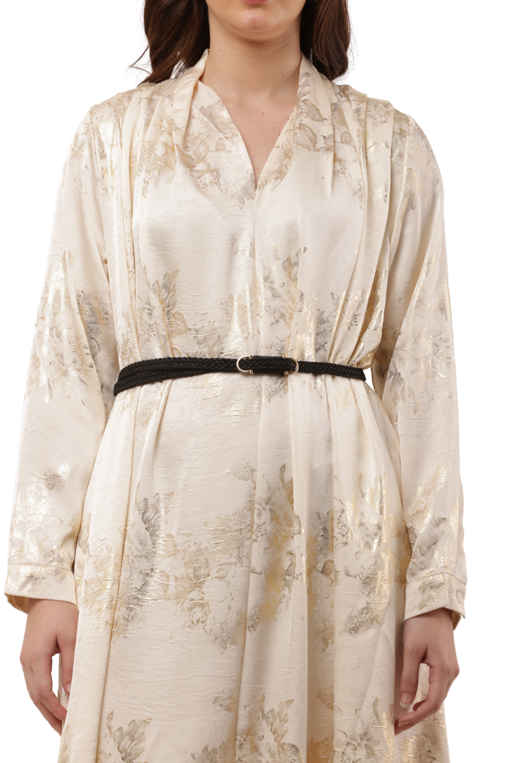 Elegant Korean Kaftan Dress in Satin Floral Print Free Size - Korean Fashion