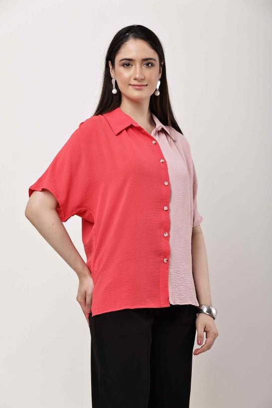 Women Dual Tone Pink Coral Shirt Casual Stylish Top