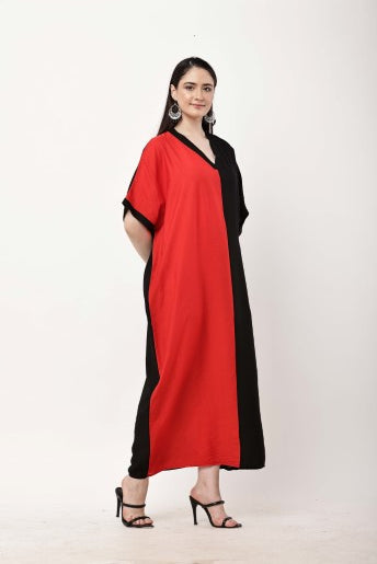 Red Black Kaftan Dress Women Oversized Maxi Dress