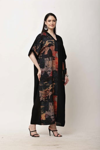 Black Printed Kaftan Dress for Women | Eid & Ramadan Festive Wear