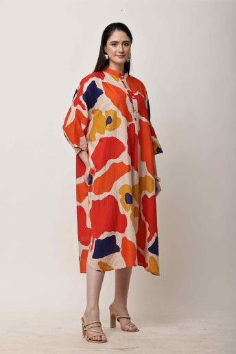 Abstract Print Kaftan Dress | Oversized Korean Style Women Outfit