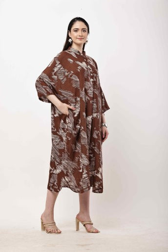 Brown Kaftan Dress Women Oversized Flowy Midi Dress