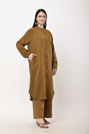 Brown Kurta Co-Ord Set for Women | Minimal Ethnic Wear & Smart Casual