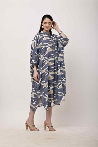 Blue Abstract Kaftan Dress | Oversized Korean Style Women Outfit