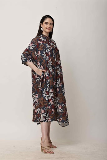 Floral Midi Dress Women Oversized Boho Casual Dress
