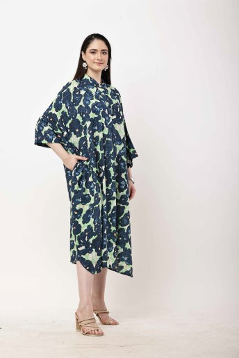 Abstract Kaftan Dress Women Oversized Midi Dress