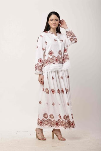 Beige Embroidered Kurta Skirt Set for Women | Eid & Festive Wear