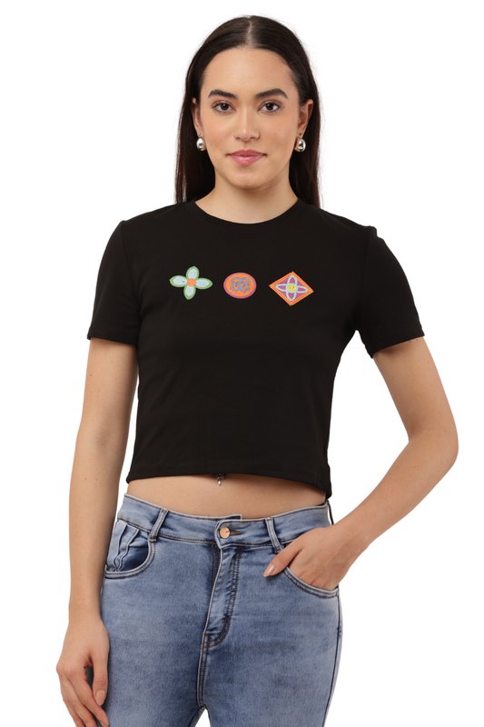 Embroidered Crop Top Free Size with Korean-Inspired Motifs
