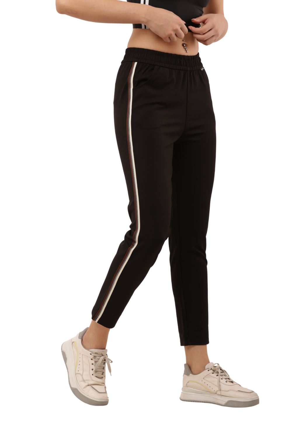 Women's Black Slim Fit Pants with Double Side Stripe – Korean Cotton Plus Lycra