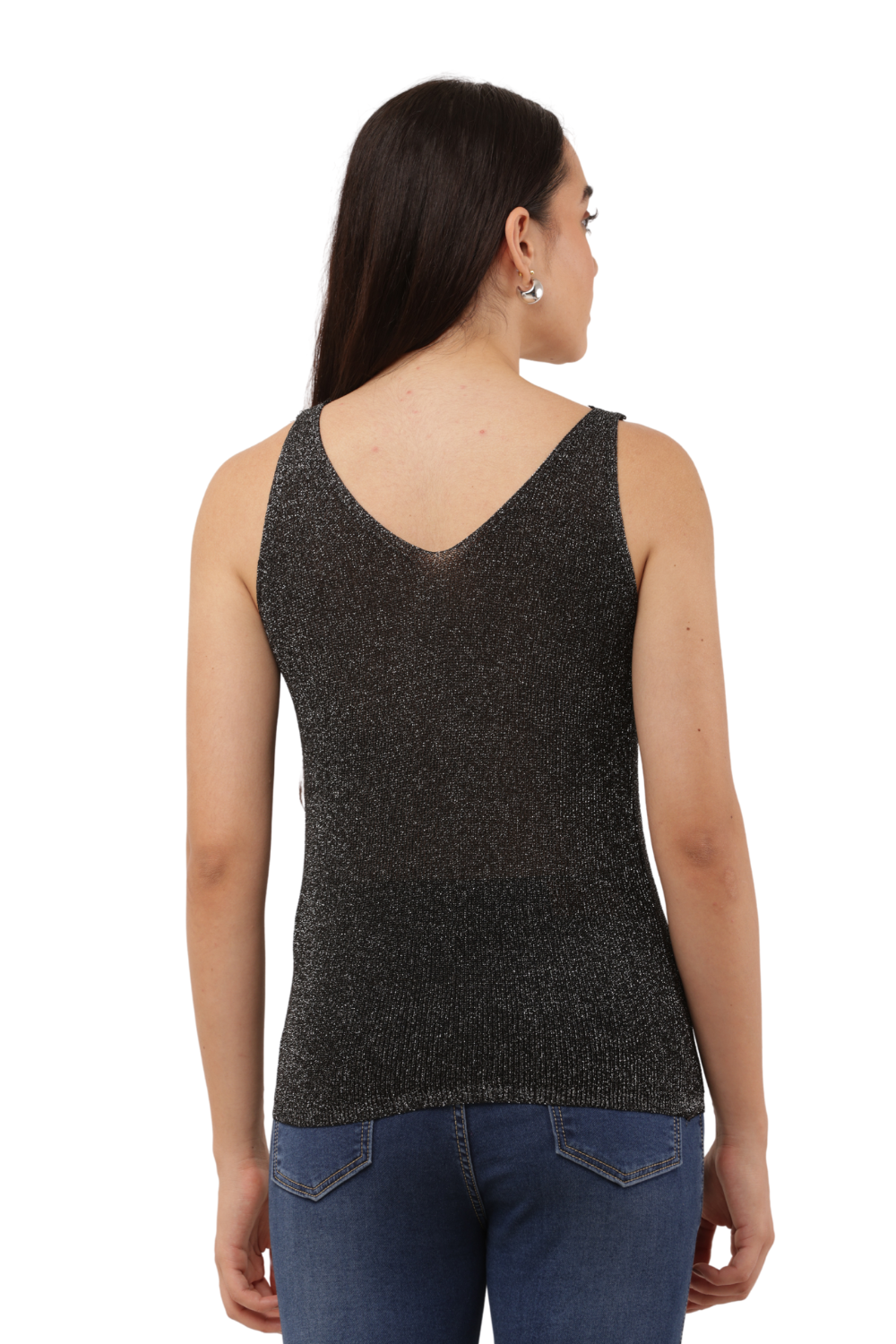 ✨ Shimmer Knit Sleeveless Top – V-Neck Style