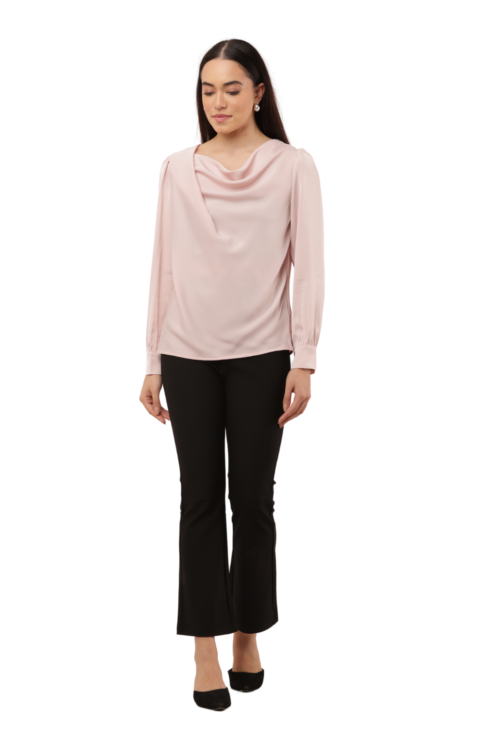 Draped Neck Long Sleeve Blouse – Korean Fashion Inspired