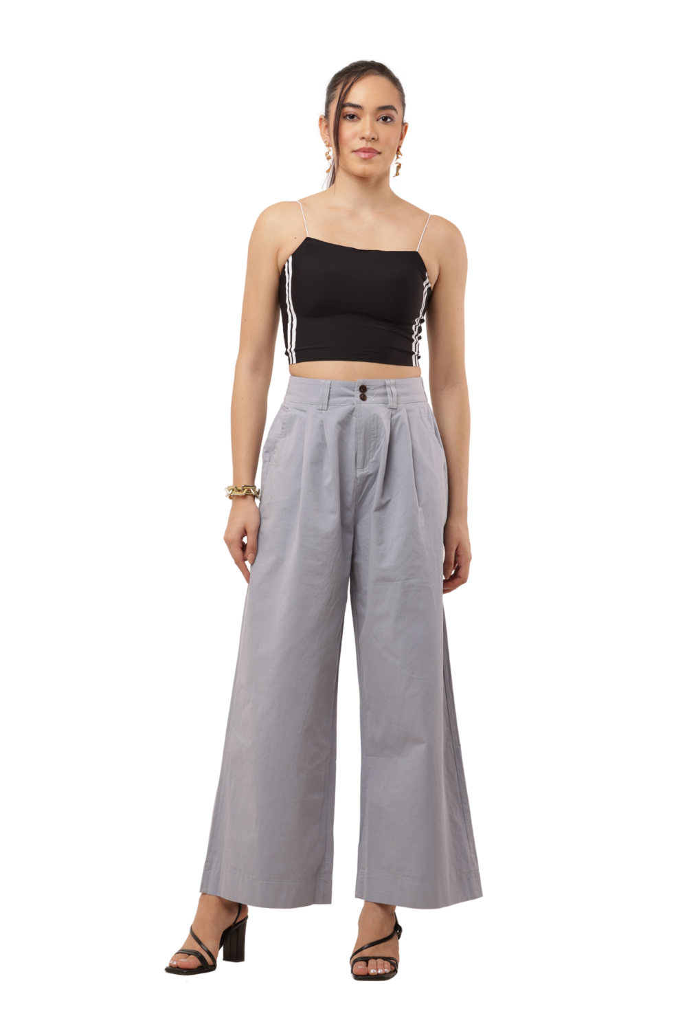 High-Waist Wide-Leg Korean Cotton Pants – Light Grey