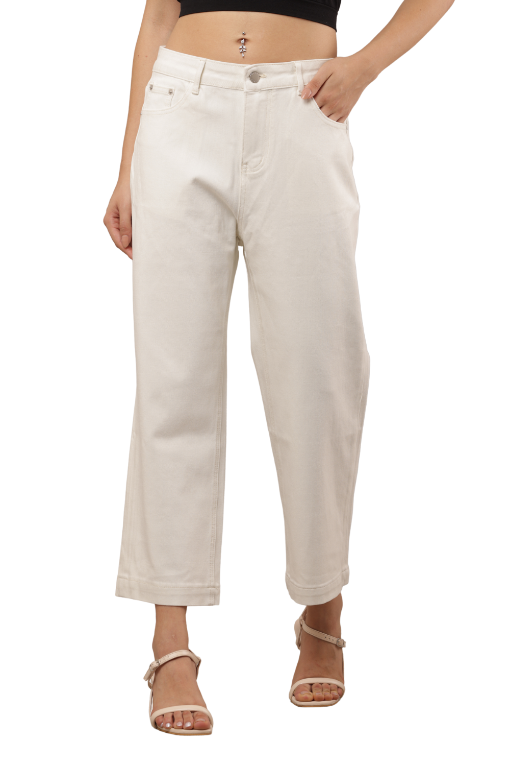 Women's Wide-Leg Off-White Denim Jeans – Korean Fashion Inspired
