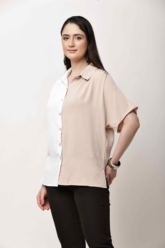 Women Dual Tone Pink Coral Shirt Casual Stylish Top
