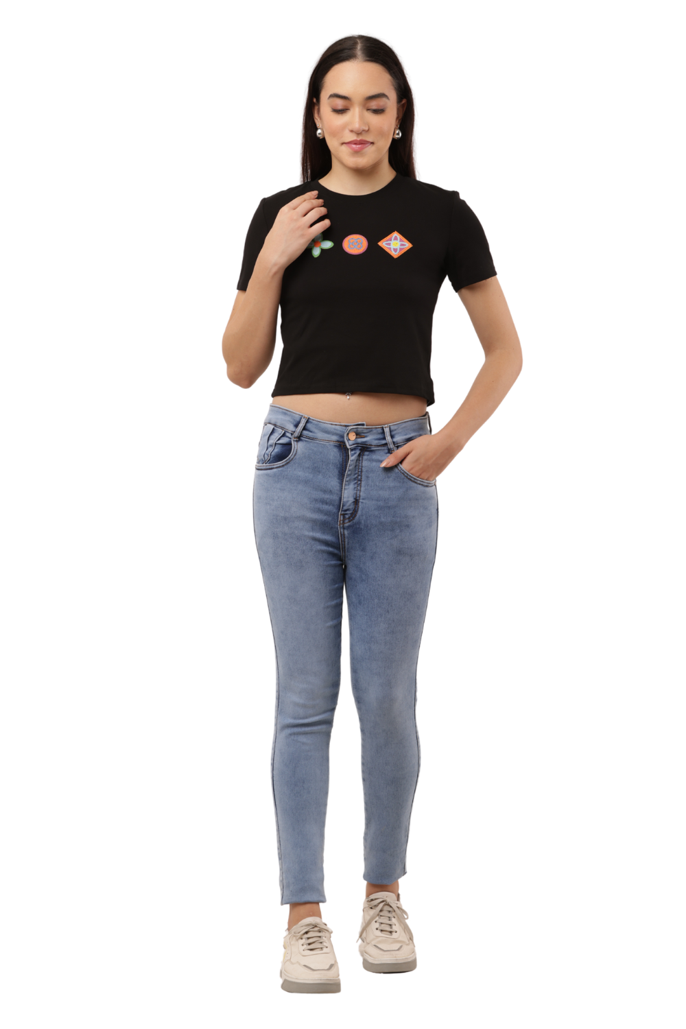 Embroidered Crop Top Free Size with Korean-Inspired Motifs