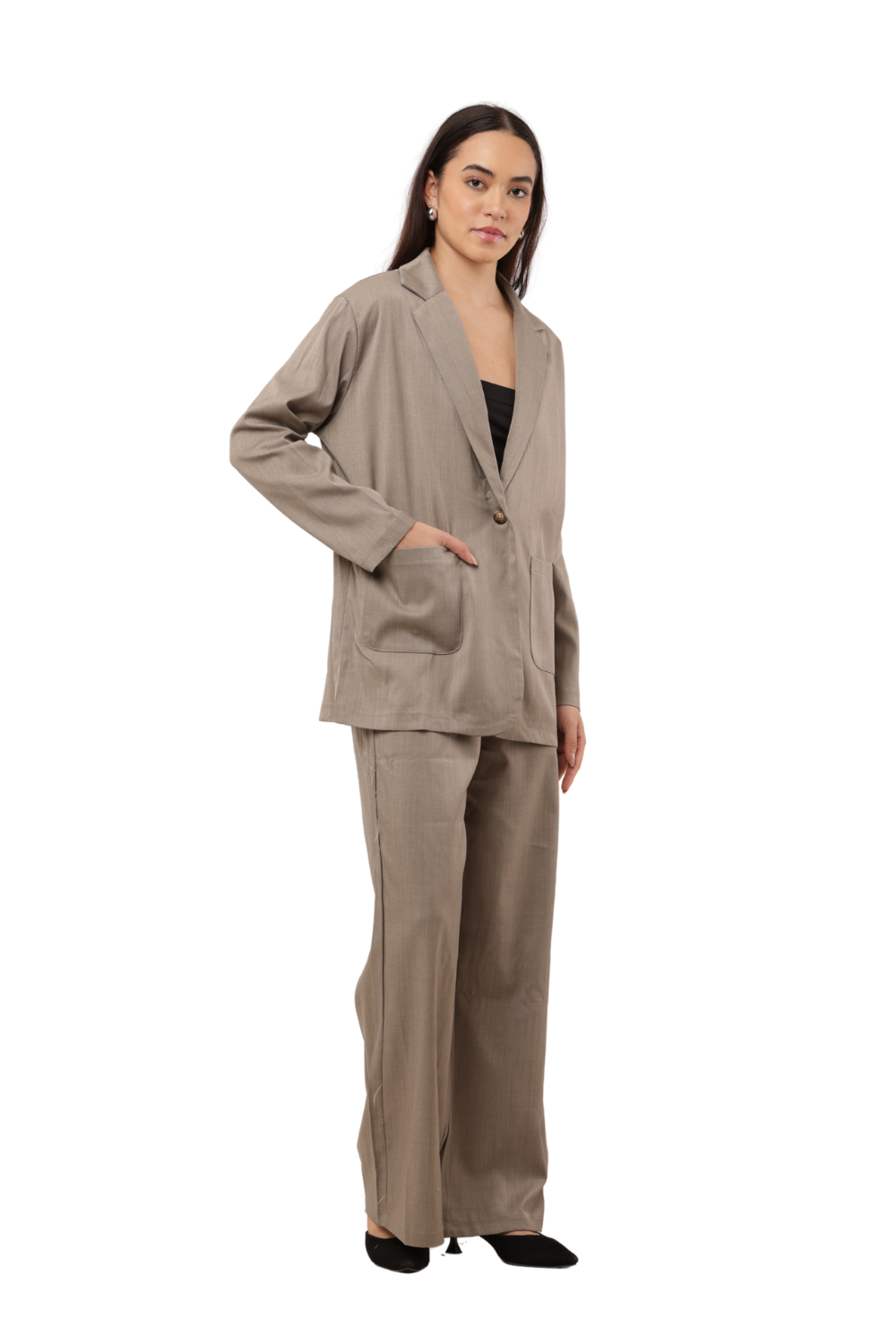 Elegant Blazer & Wide-Leg Pant Co-ord Set Free Size – Korean Fashion