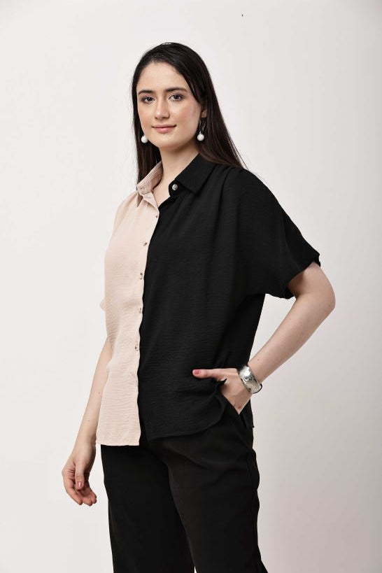 Women Dual Tone Pink Coral Shirt Casual Stylish Top