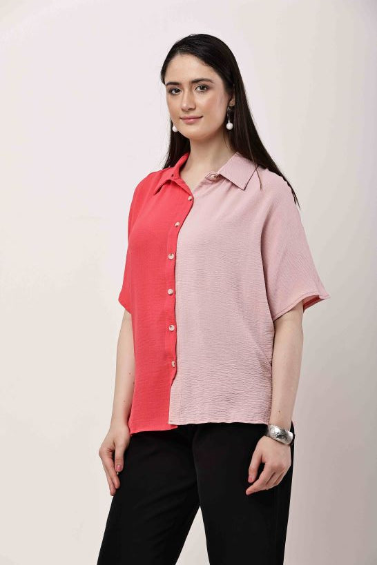 Women Dual Tone Pink Coral Shirt Casual Stylish Top