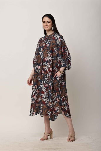 Floral Midi Dress Women Oversized Boho Casual Dress