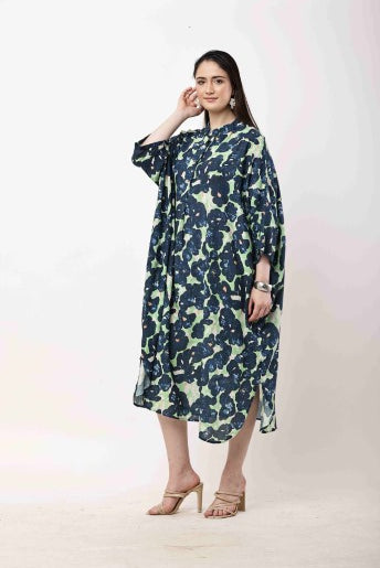 Abstract Kaftan Dress Women Oversized Midi Dress