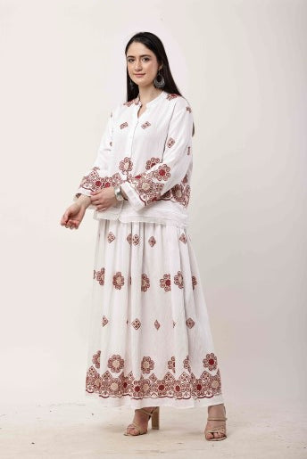 Beige Embroidered Kurta Skirt Set for Women | Eid & Festive Wear