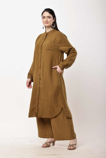 Brown Kurta Co-Ord Set for Women | Minimal Ethnic Wear & Smart Casual