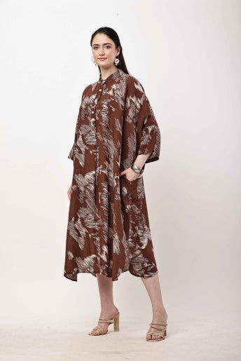 Brown Kaftan Dress Women Oversized Flowy Midi Dress