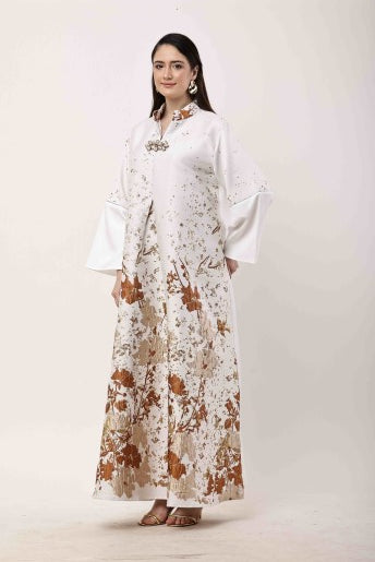 Off White Kaftan Dress Women Luxury Ethnic Maxi Wear