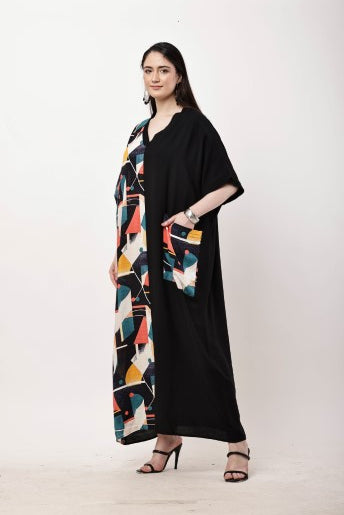 Abstract Color Block Kaftan Dress Women Maxi Dress