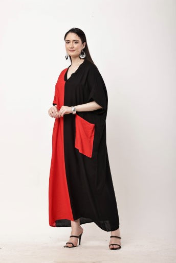 Red Black Kaftan Dress Women Oversized Maxi Dress