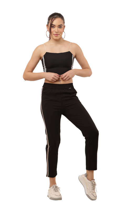 Women's Black Slim Fit Pants with Double Side Stripe – Korean Cotton Plus Lycra