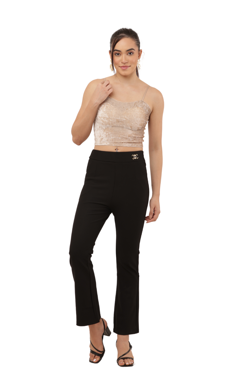 Women's Korean Velvet Spaghetti Crop Top with Sequin Detailing