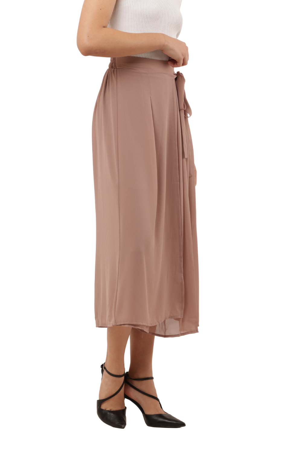 High-Waist Pleated Culottes with Side Tie Detail