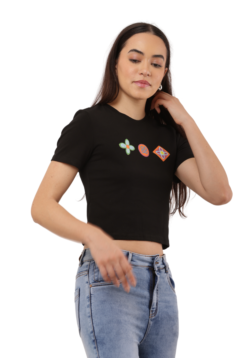 Embroidered Crop Top Free Size with Korean-Inspired Motifs