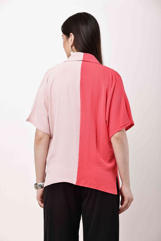 Women Dual Tone Pink Coral Shirt Casual Stylish Top