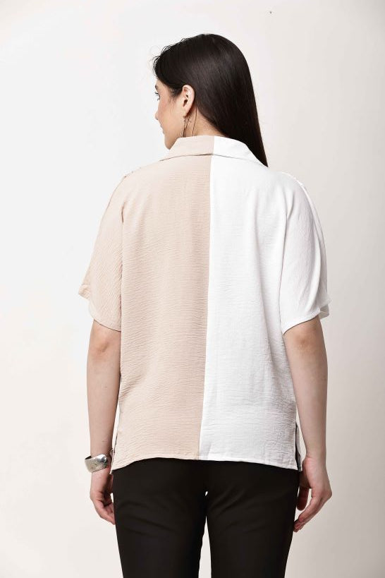 Women Dual Tone Pink Coral Shirt Casual Stylish Top