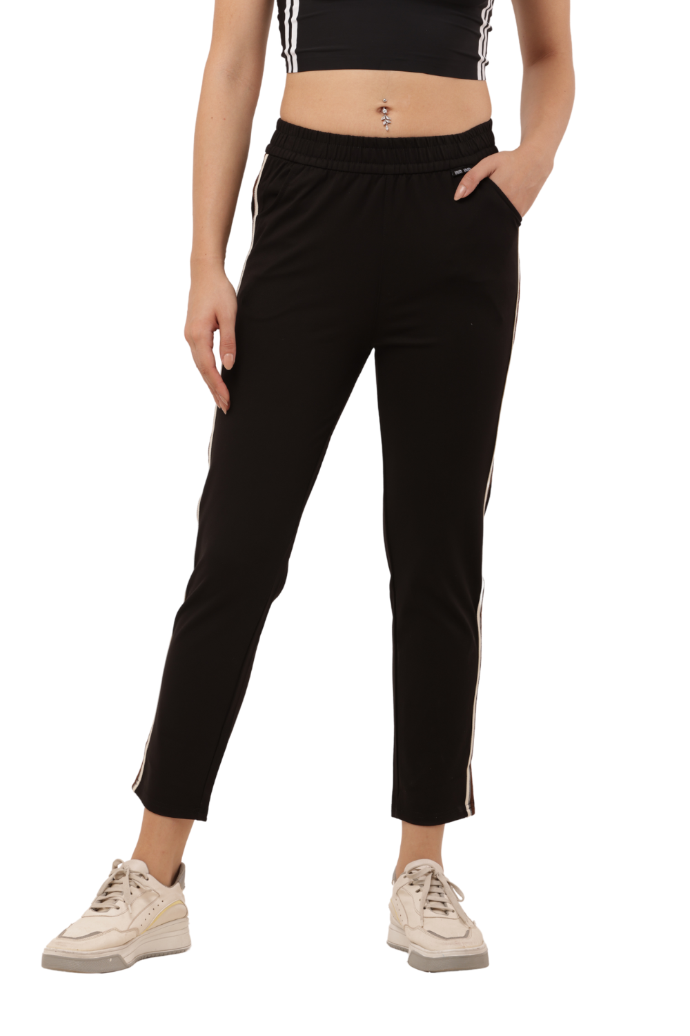 Women's Black Slim Fit Pants with Double Side Stripe – Korean Cotton Plus Lycra