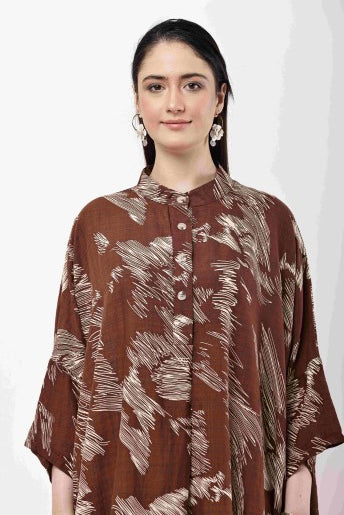 Brown Kaftan Dress Women Oversized Flowy Midi Dress
