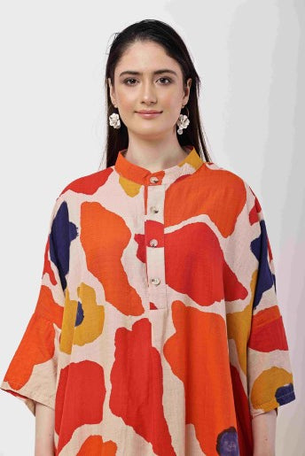 Abstract Print Kaftan Dress | Oversized Korean Style Women Outfit