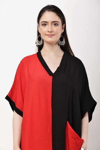 Red Black Kaftan Dress Women Oversized Maxi Dress