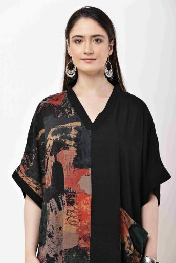Black Printed Kaftan Dress for Women | Eid & Ramadan Festive Wear