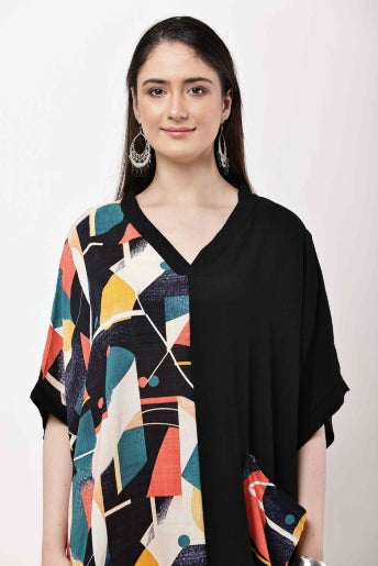 Abstract Color Block Kaftan Dress Women Maxi Dress