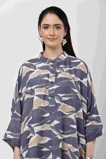 Blue Abstract Kaftan Dress | Oversized Korean Style Women Outfit
