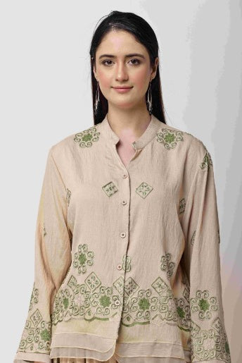 Beige Embroidered Kurta Skirt Set for Women | Eid & Festive Wear