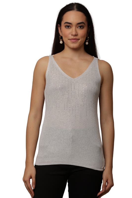 Shimmer Knit V-Neck Sleeveless Top | Korean Fashion Style