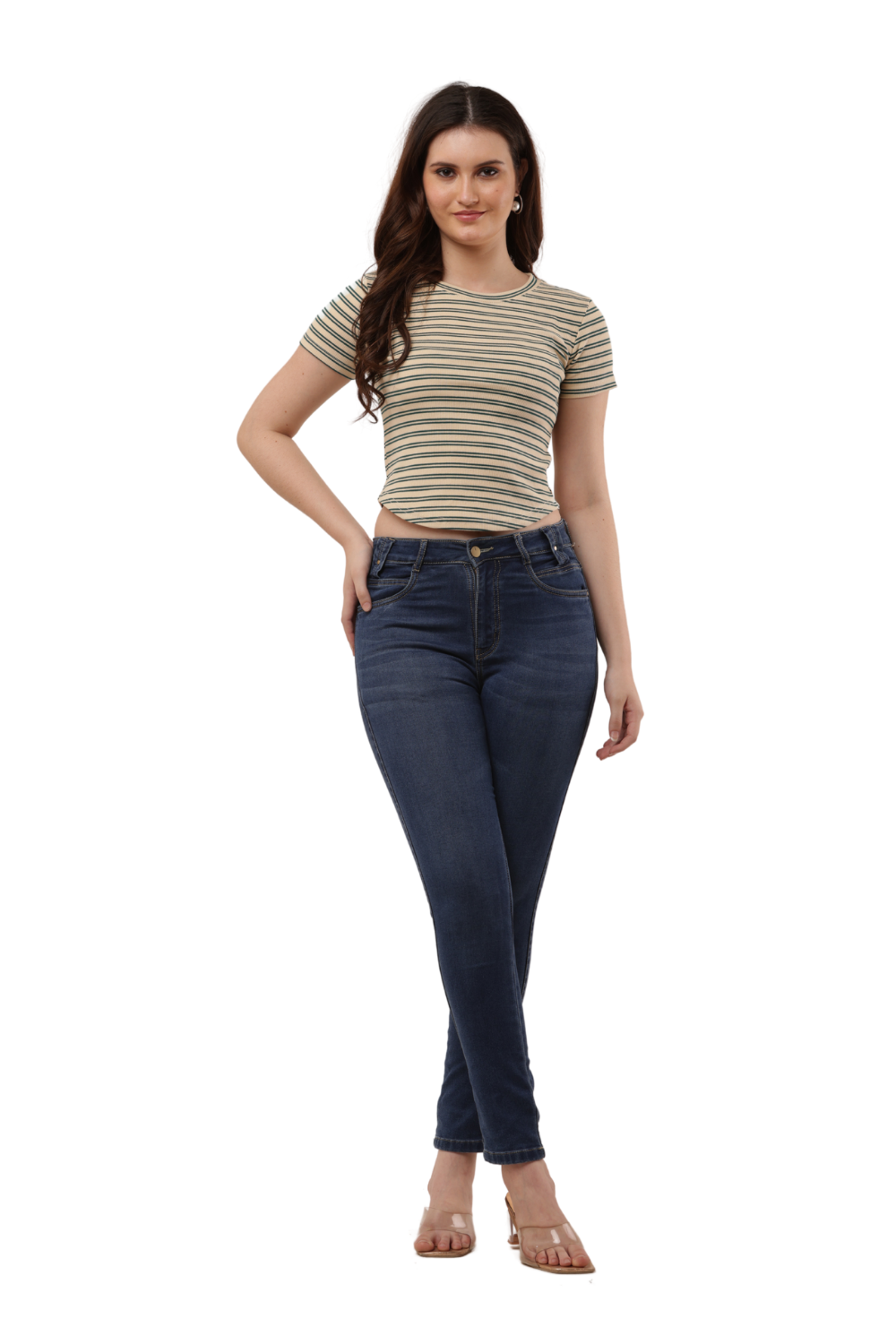 Ribbed Fitted Striped Korean T-Shirt Free Size – Casual Round Neck Tee
