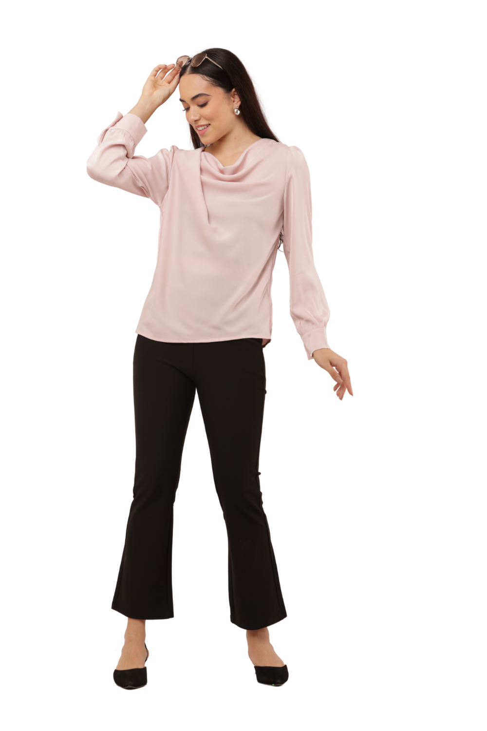 Draped Neck Long Sleeve Blouse – Korean Fashion Inspired